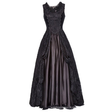 Belle Poque Retro Vintage Gothic Viktorianischen Stil Ärmellos U-Ausschnitt Spitze &amp; Satin Kleid BP000378-1